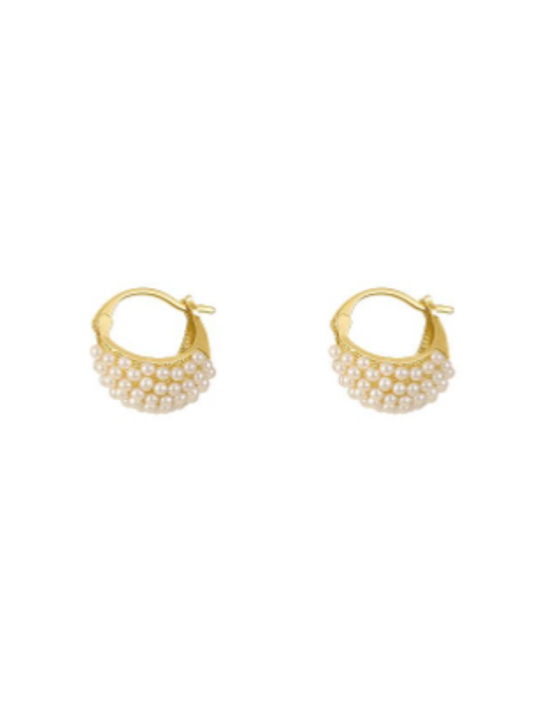 Retro Pearl Studded Geometric Hoop Earrings