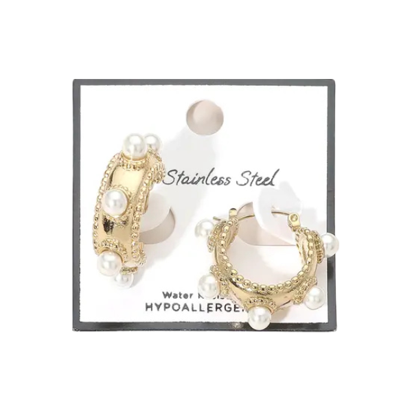 Pearl Accented Latch Hoop Earrings