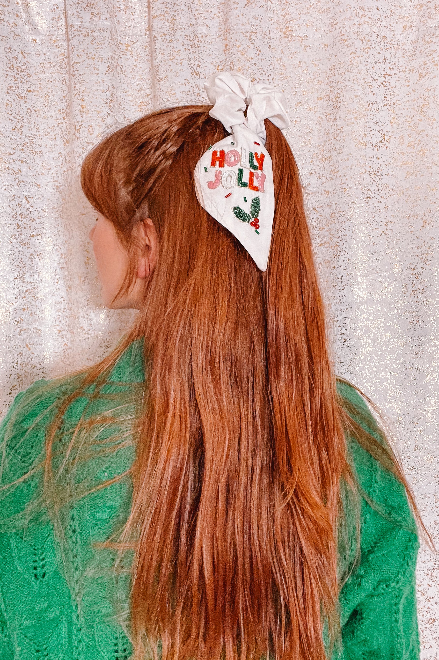 Holiday Beaded Scrunchies - Holly Jolly