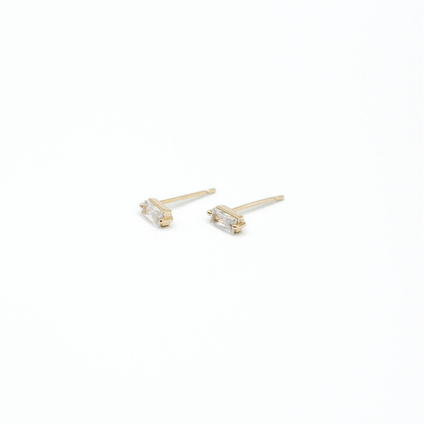 LA Gold Plated Baguette CZ Sterling Silver Post Stud Earring