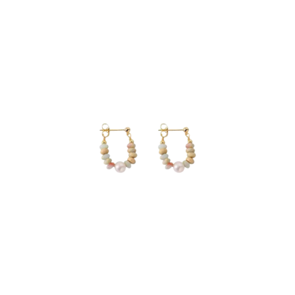 Stone & Pearl Chain Hoop Earrings