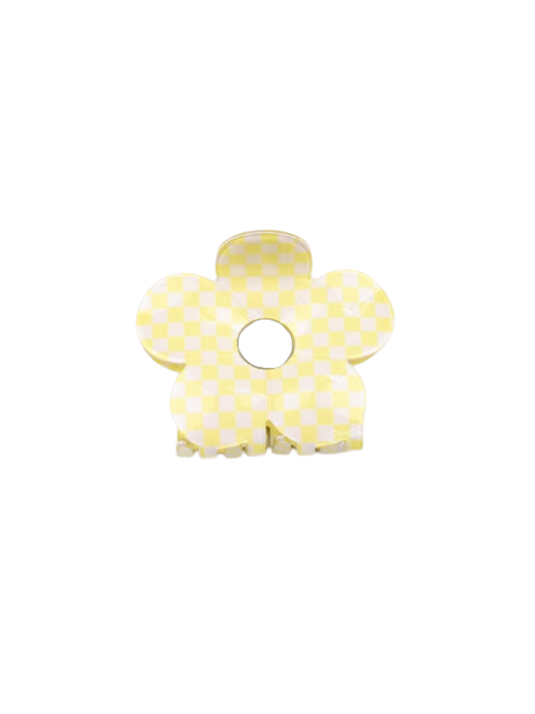 Yellow Checkered Flower Claw Clip