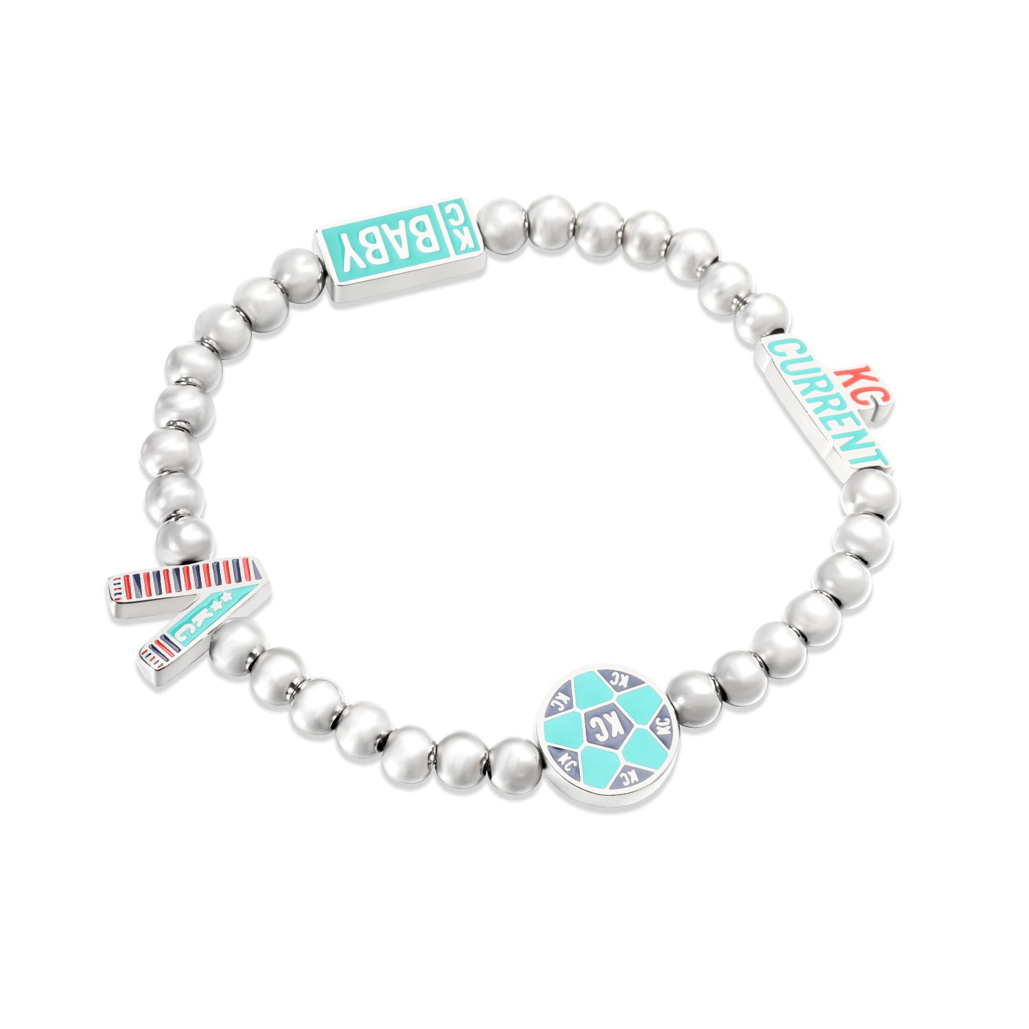 Kansas City Current Teal & Silver Beaded Bracelet
