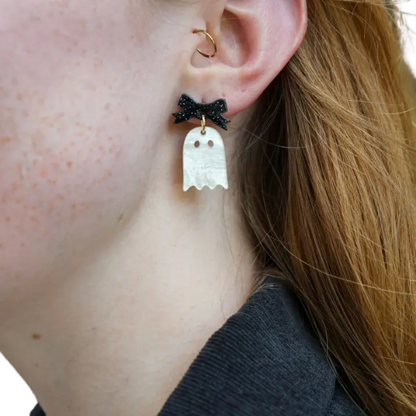 Ghost &amp; Black Bow Earrings