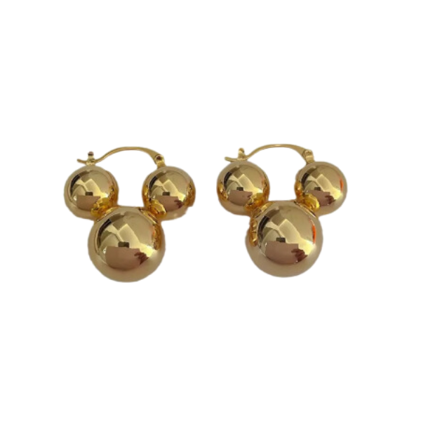 Three Gold Ball Hoop Earrings