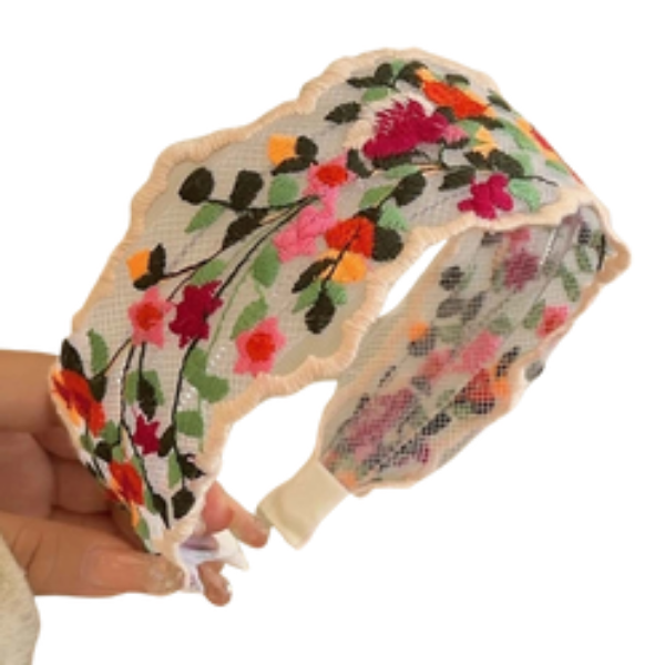 Embroidered Flower Sheer Flat Headband