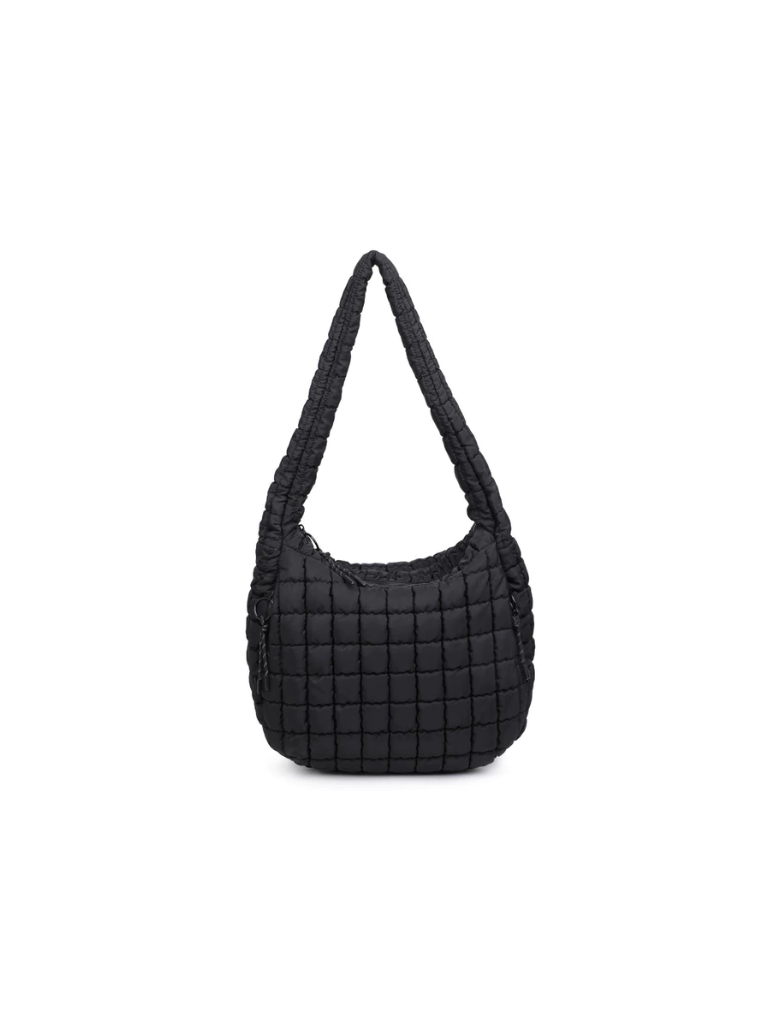 Black Revive Quilted Nylon Hobo Bag