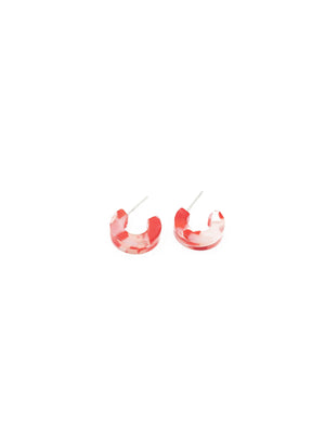 Red and White Tortoise Hoop Earrings