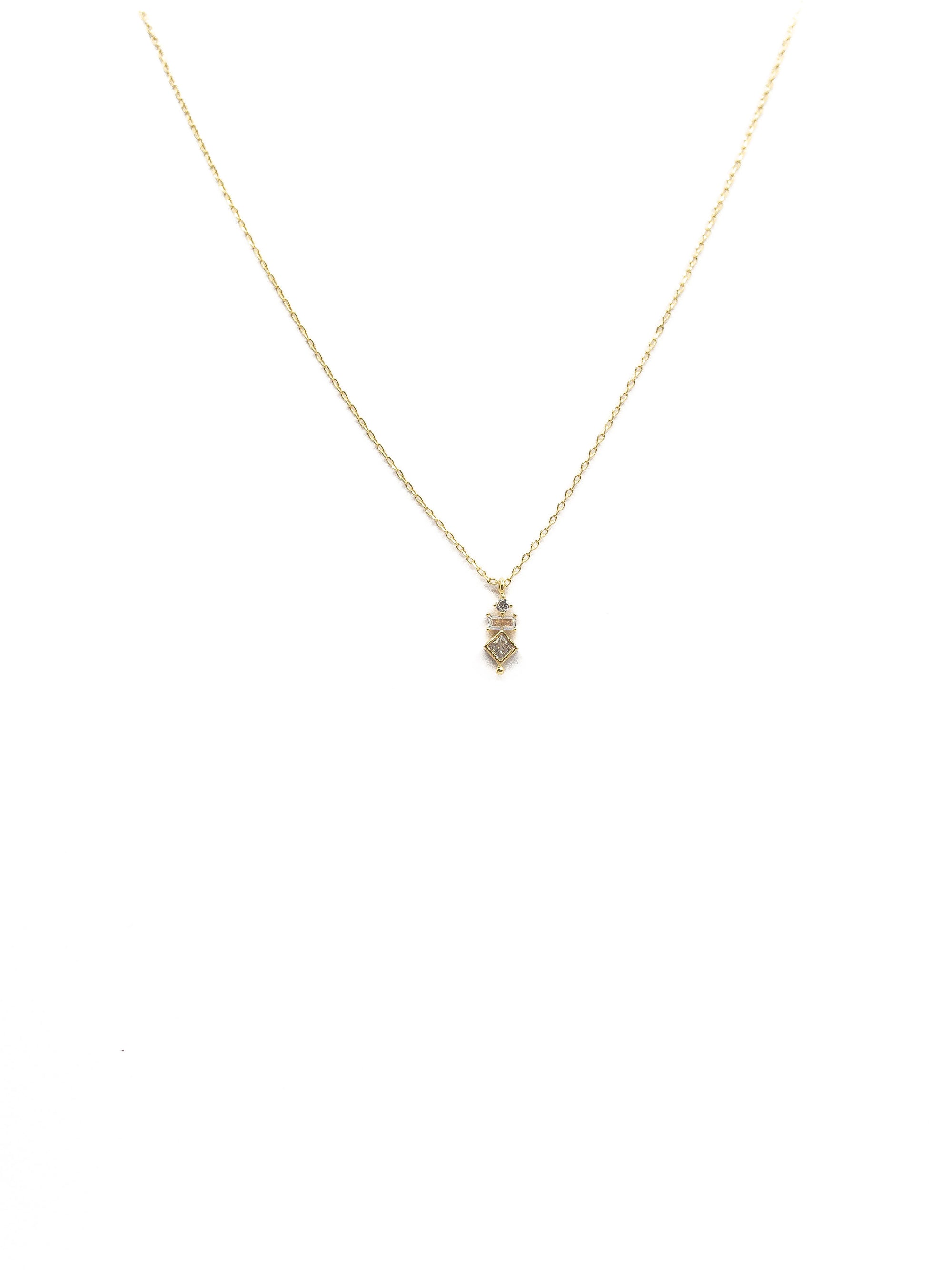 LA Gold Plated Mini CZ Diamond, Baguette, Diamond Vertical Charm Necklace