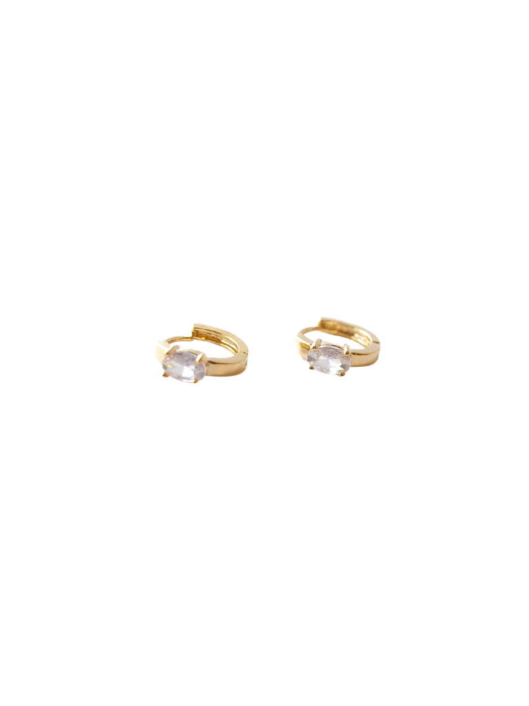 LA Gold Plated Oval CZ Huggie Earrings