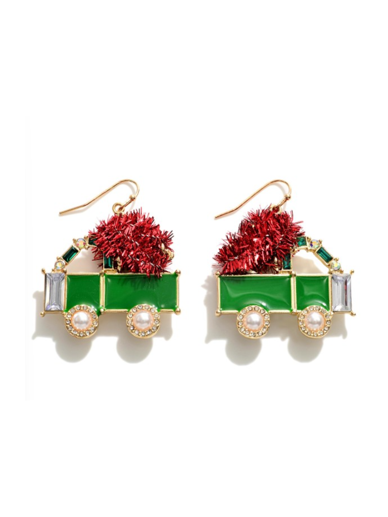 Enamel Christmas Tree Truck Earrings
