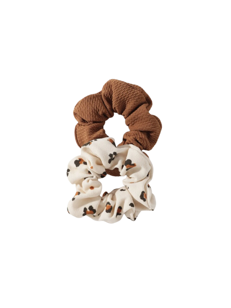 White & Brown 2pc Scrunchie Set