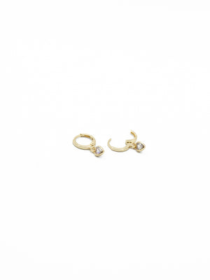 LA Gold Plated CZ Heart Bezel Hinge Huggie Earrings