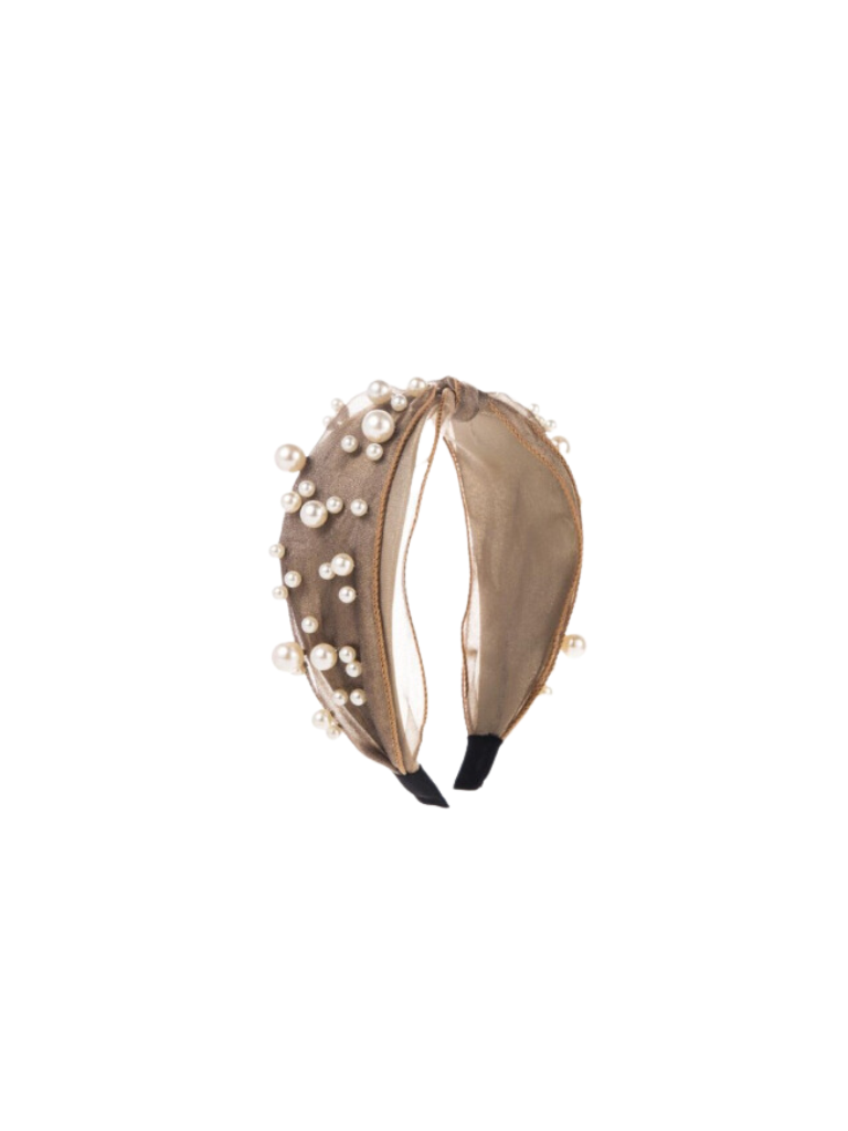 Brown Sheer Satin Pearl Headband