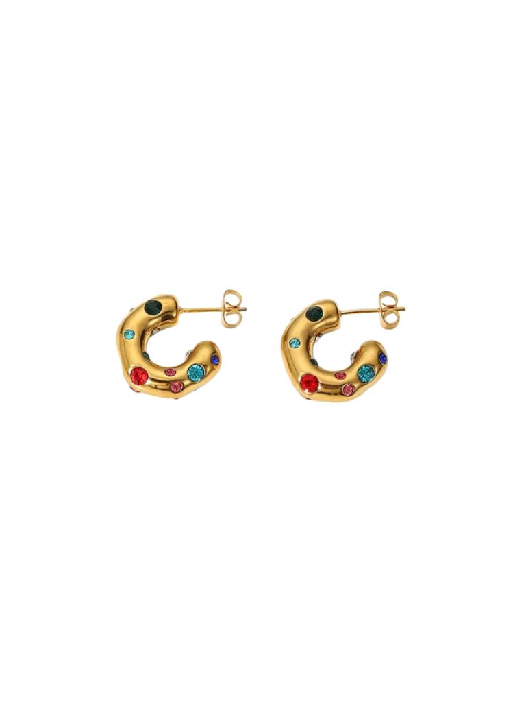 Colorful Rhinestone Studded Hoop Earrings
