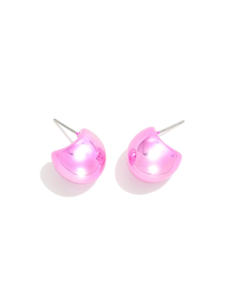 Pink Pearlescent Chunky Huggie Hoop Earrings