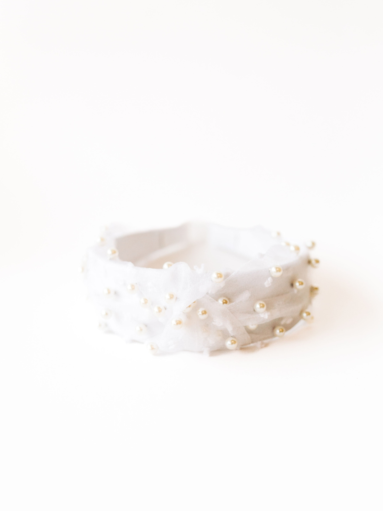 White Tulle and Pearl Headband