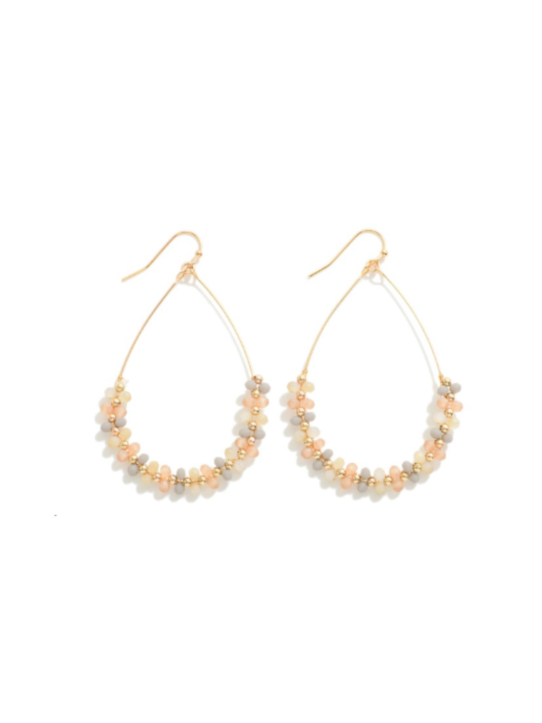 Neutral Half Beaded Teardrop Earrings