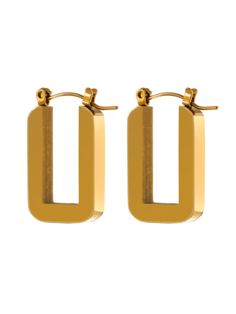Gold Rectangle Huggie Hoop Earrings