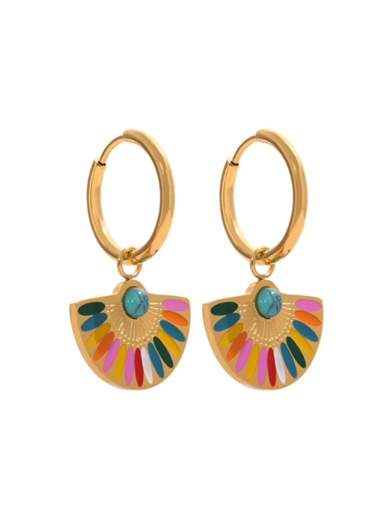 Y2K Colorful Enamel Bohemian Rainbow Drop Hoop Earrings