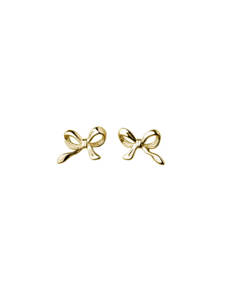 Gold Bow Ribbon Stud Earrings