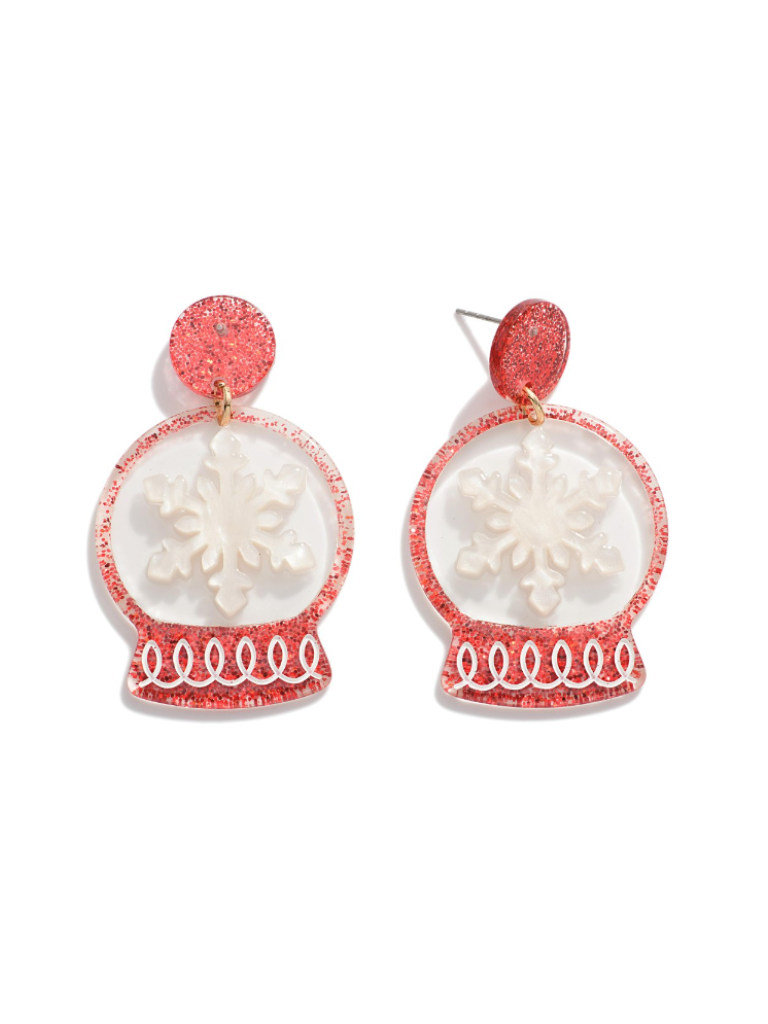 Glitter Red Snow Globe Earrings