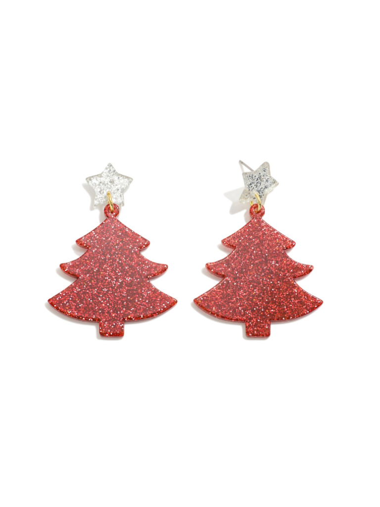 Glittery Red Christmas Tree Earrings