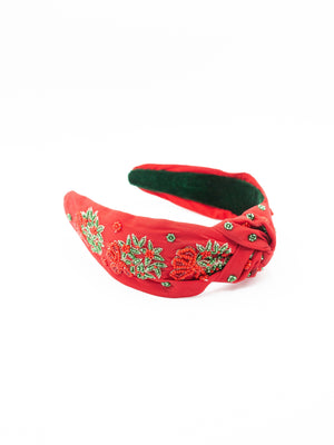 Red Christmas Flower Beaded Headband