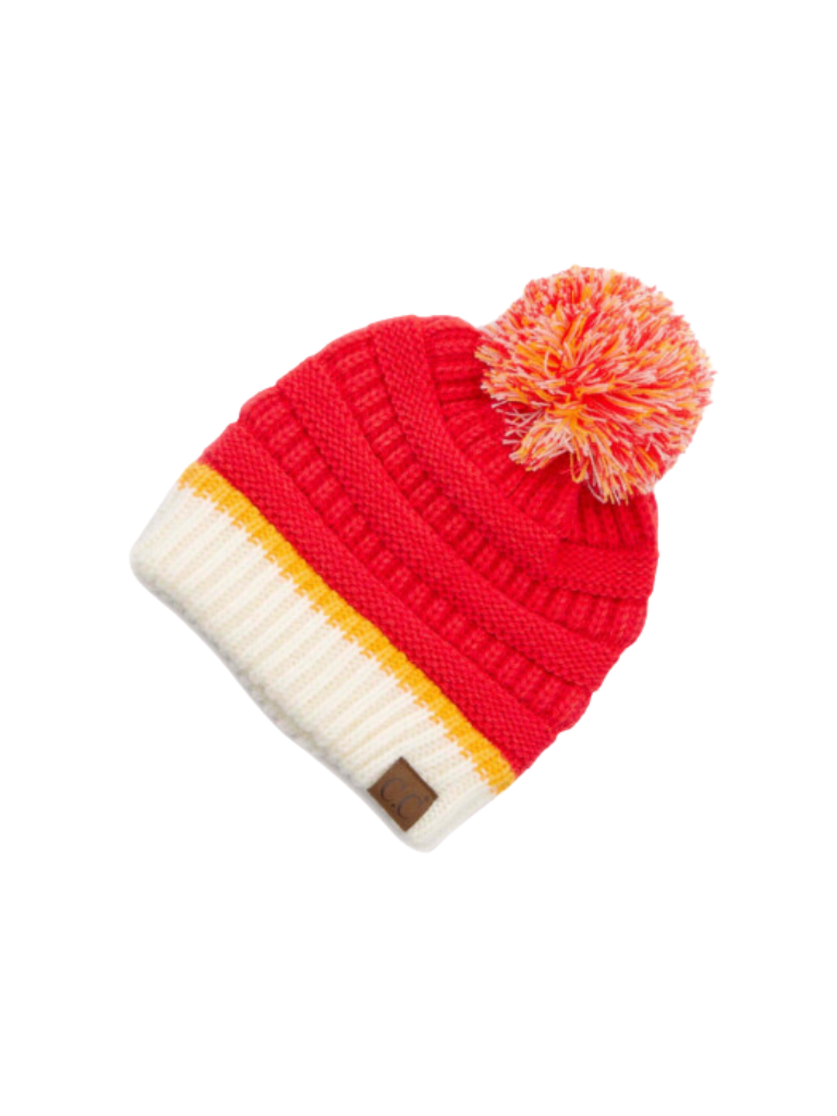 Kansas City Red and Yellow PomPom Beanie