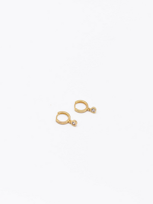 LA Small CZ Dot Bezel Dangle Huggie Earrings