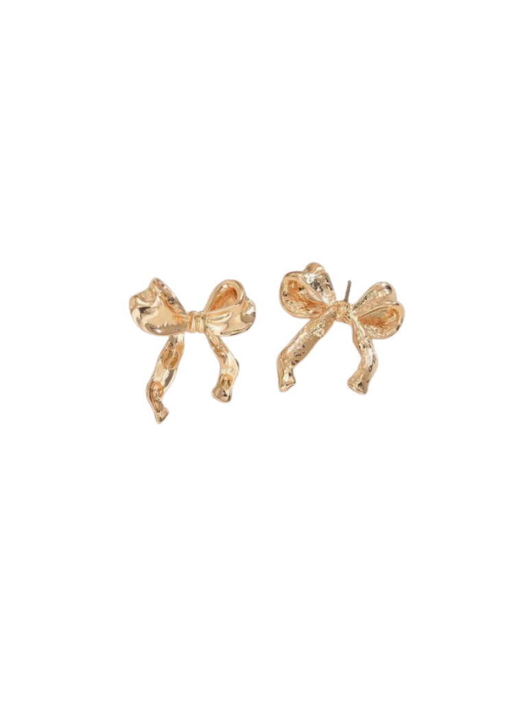 Gold Ribbon Bow Stud Earrings