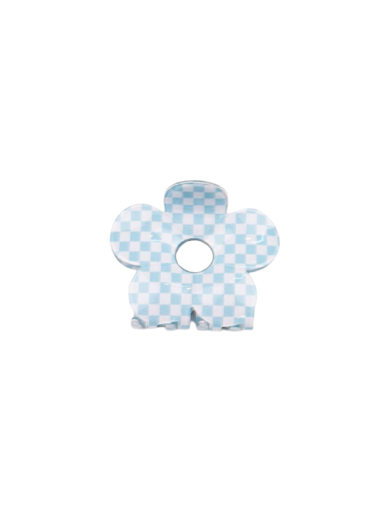 Blue Checkered Flower Claw Clip