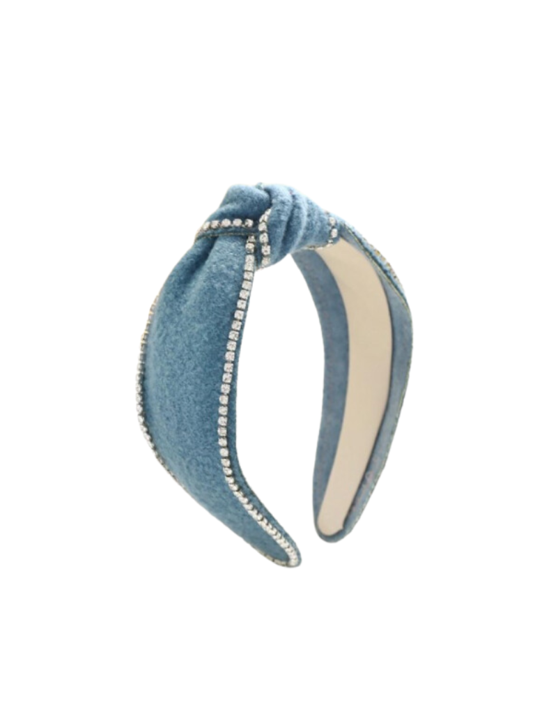 Blue Felt Rhinestone Top Knot Headband
