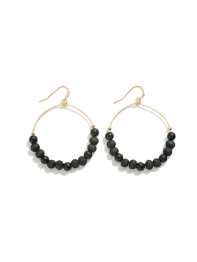 Black Half Beaded Circle Earrings