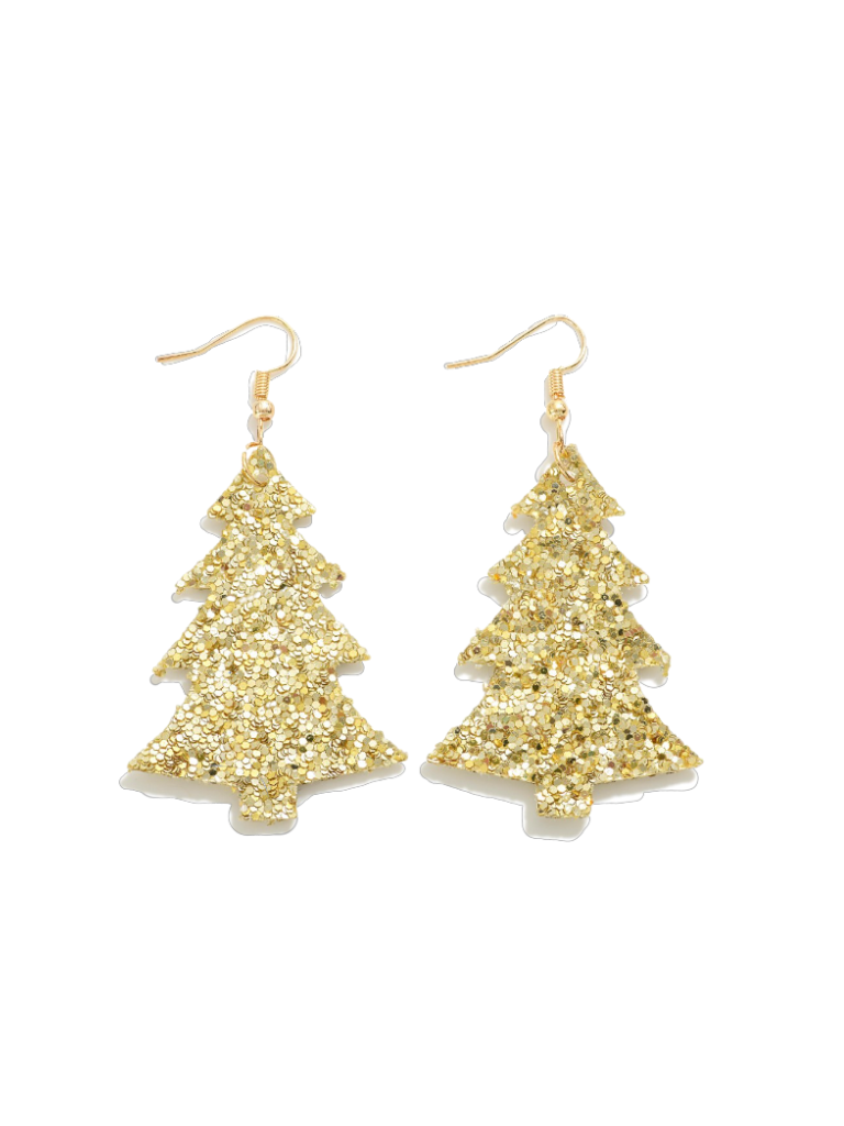 Glittery Gold Christmas Tree Earrings