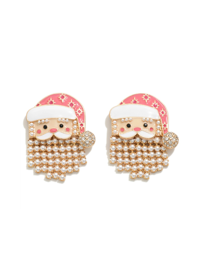Pearl Beard Santa Earrings