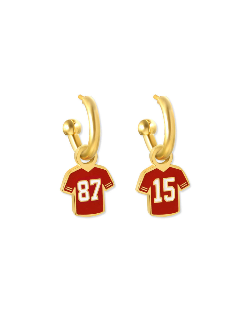 Kansas City Chiefs #87 and #15 Jersey Huggie Hoop Earrings