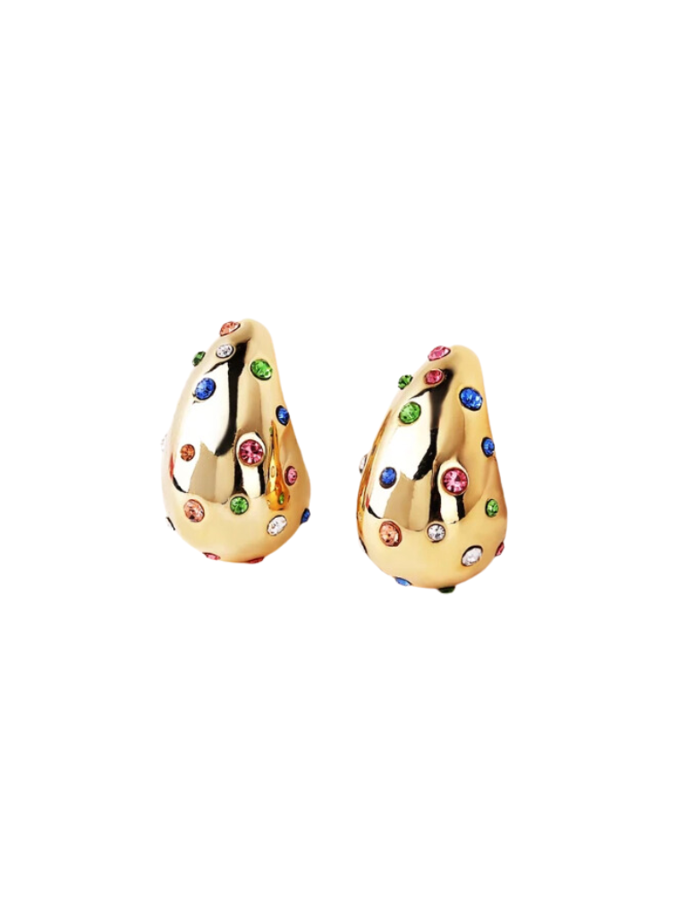 Colorful CZ Studded Water Drop Earrings