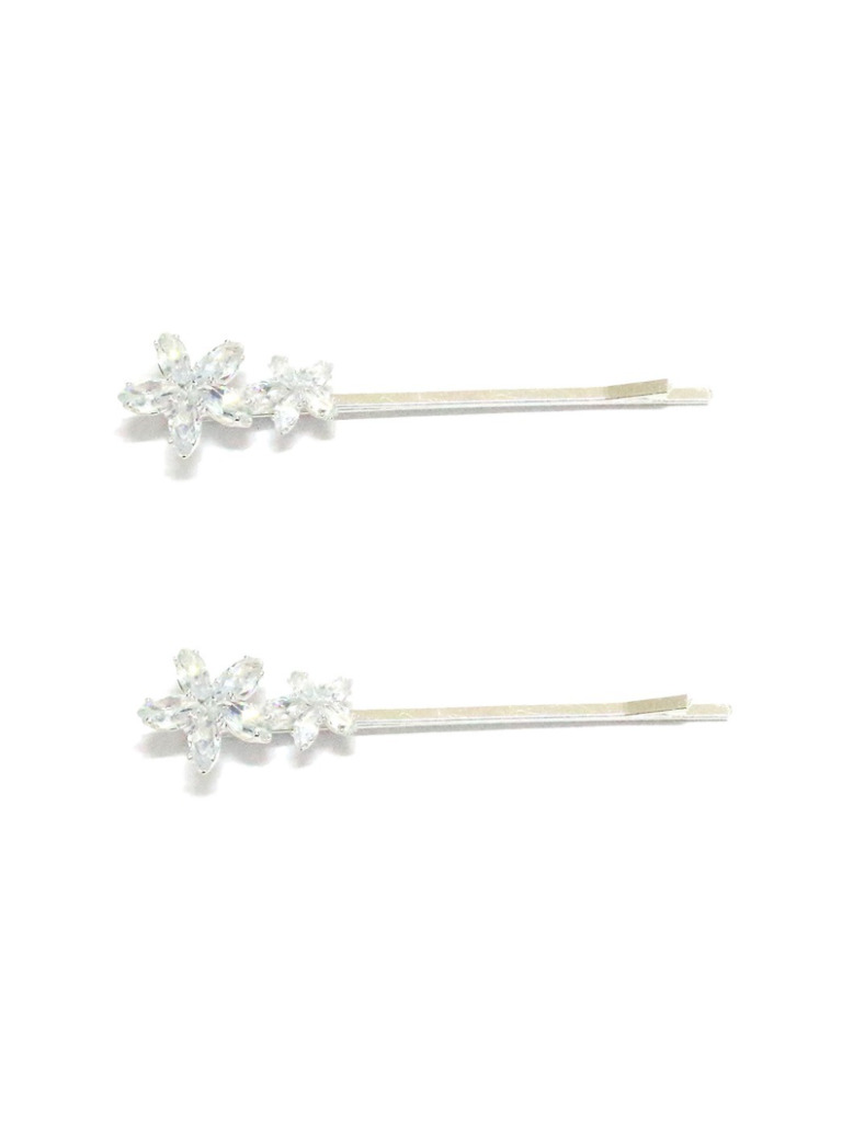 Silver Rhinestone Flower Hair Pin Set