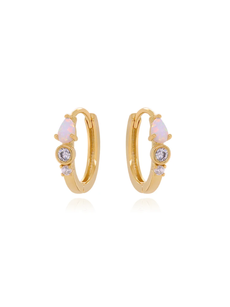 Pink Opal and Round CZ Stud Huggie Hoops