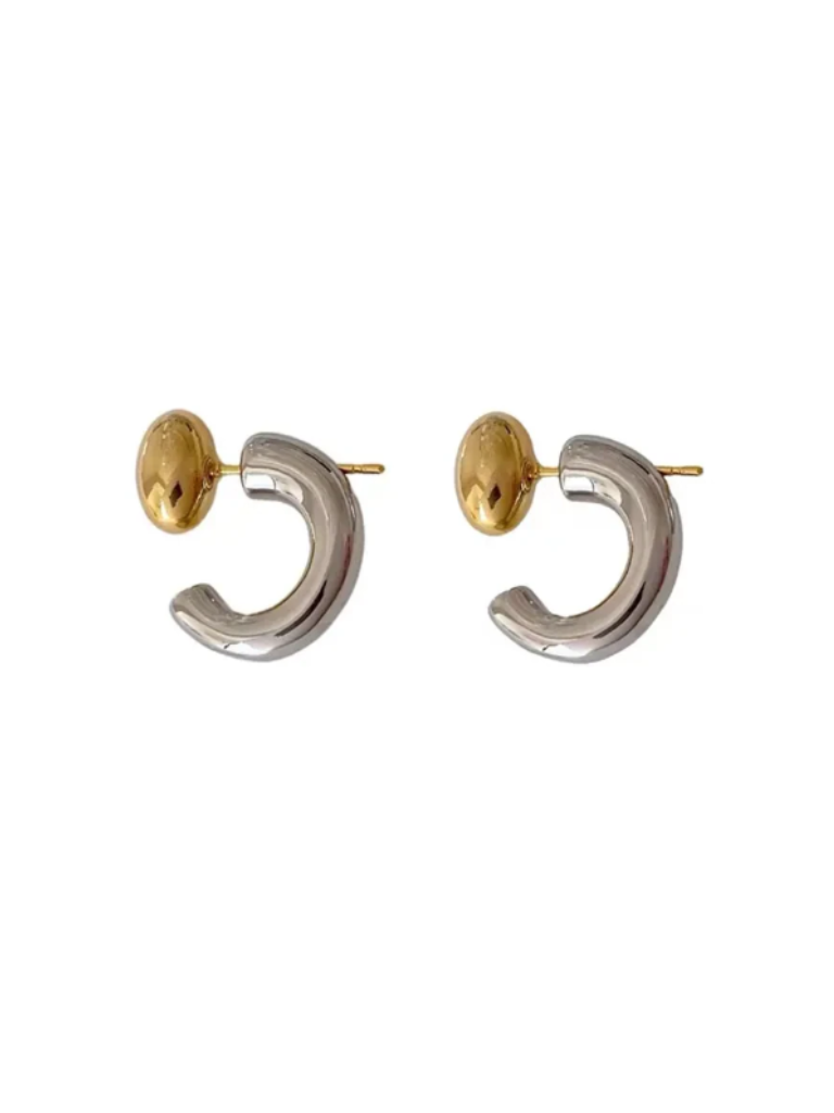 Two Toned Backward Huggie Hoop Earrings