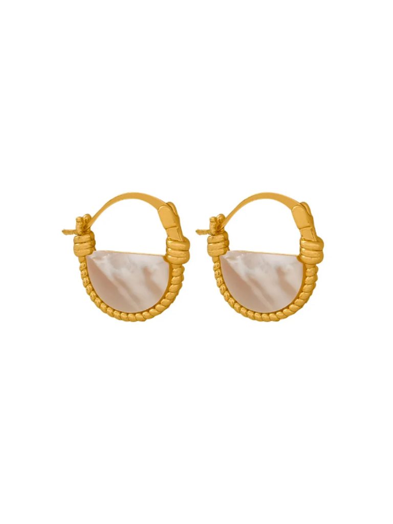 Vintage Style Gold w/Pearl Accent Hoop Earrings