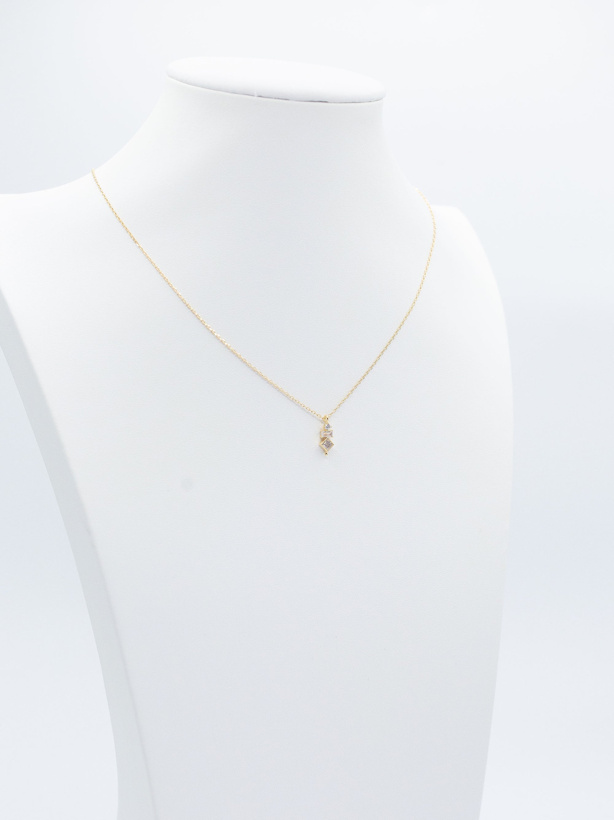 LA Gold Plated Mini CZ Diamond, Baguette, Diamond Vertical Charm Necklace