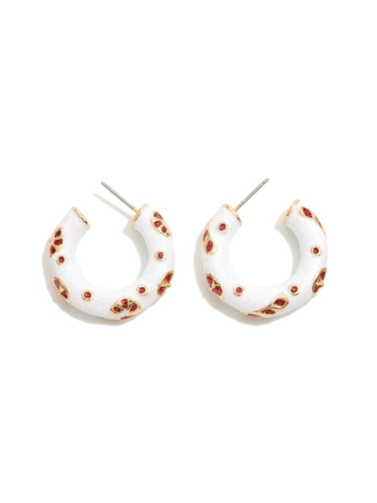 White Glittery Holiday Hoop Earrings