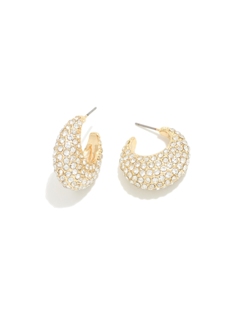 Gold Rhinestone Pave Huggie Hoop Earrings