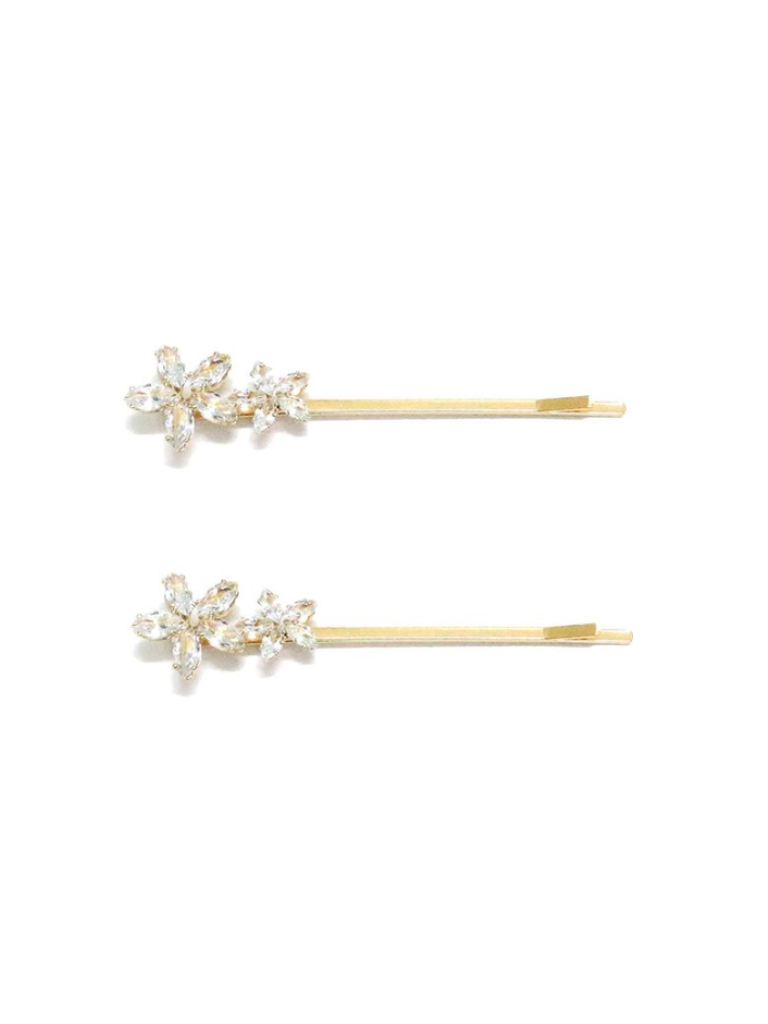 Gold Rhinestone Flower Hair Pin Set