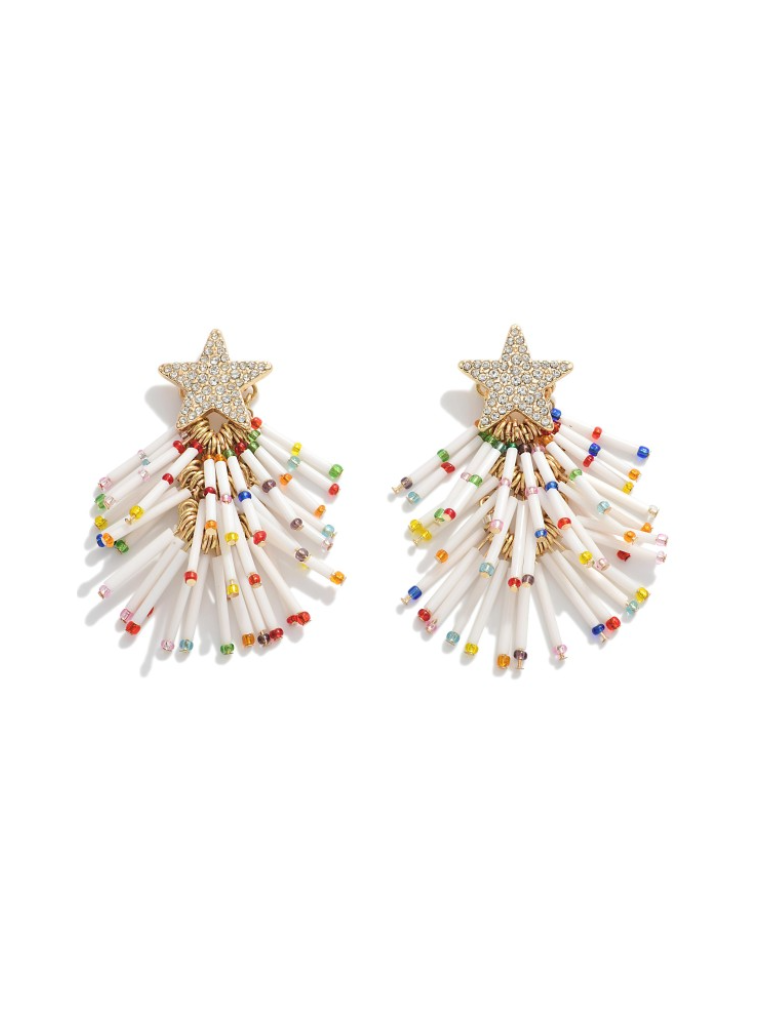 Colorful Beaded Tassel Christmas Tree Earrings