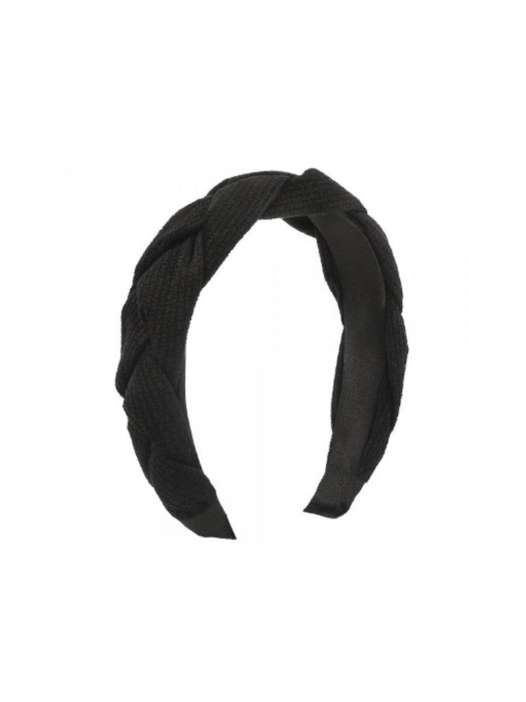 Black Waffle Knit Braided Headband